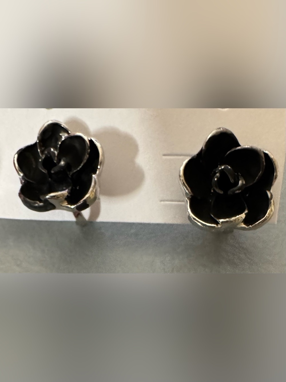 Black Floral silver tone Stud Earrings - Women's Jewelry clip-Ons